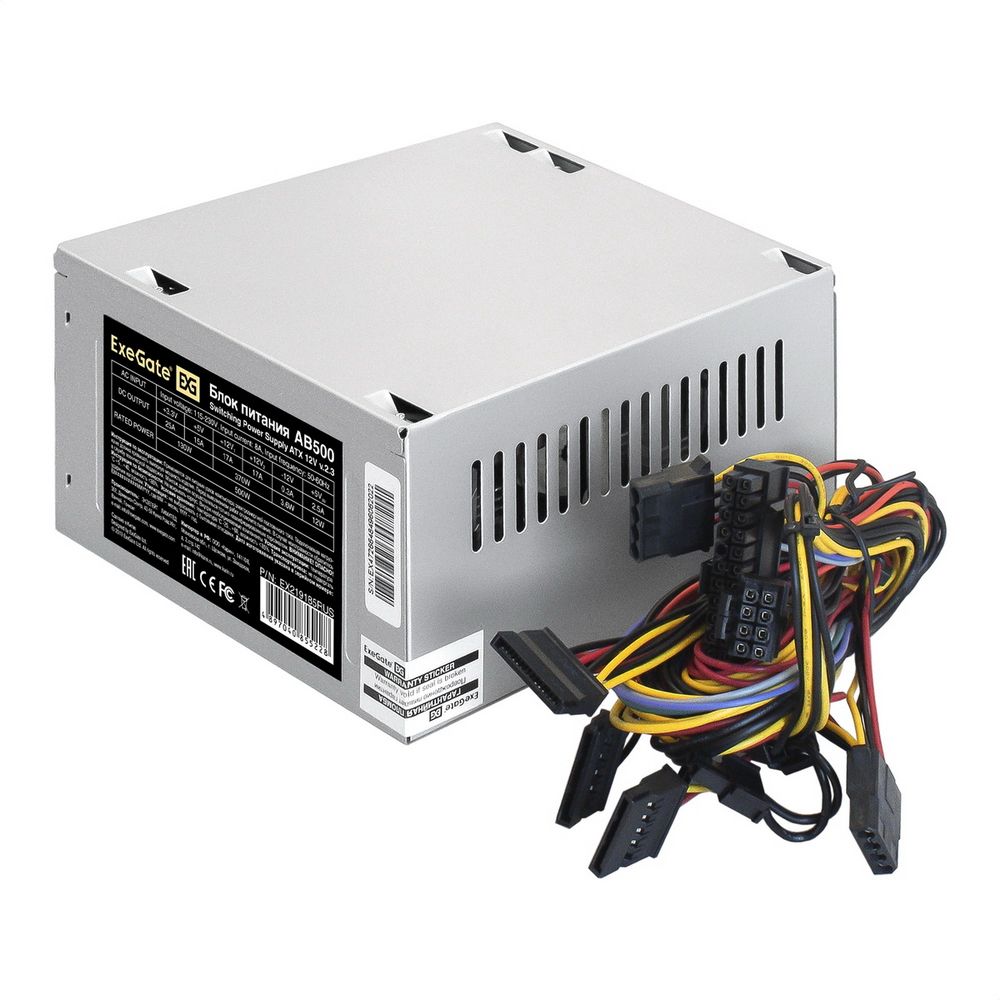 Блок питания 500W ExeGate AB500 (ATX, 8cm fan, 24pin, 4+4pin, 3xSATA, 2xIDE, FDD) (855228)