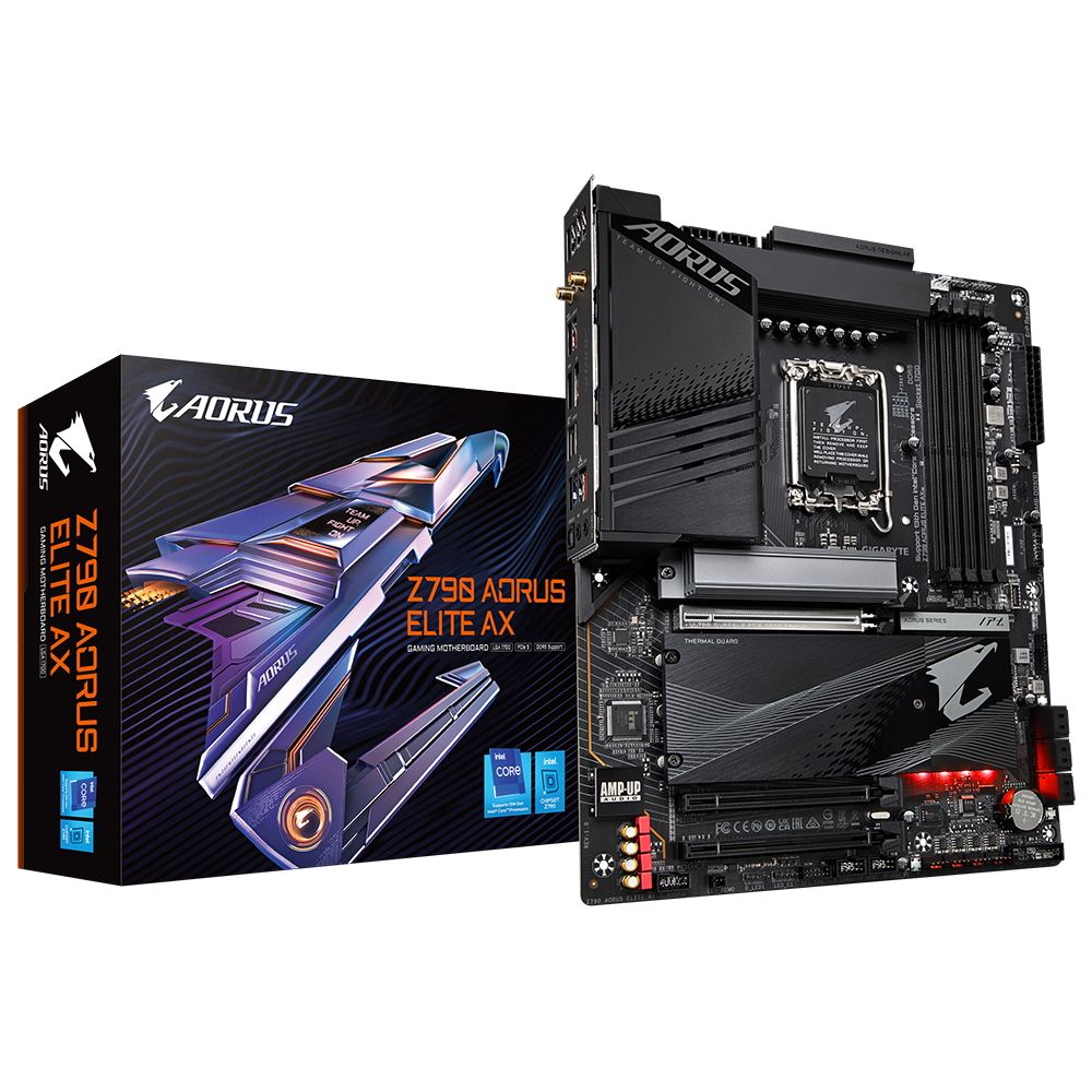 Материнская плата Gigabyte Z790 AORUS ELITE AX, Socket 1700, Intel®Z790, 4xDDR5-4800, HDMI+DP, 3xPCI-Ex16, 6xSATA3(RAID 0/1/5/10), 4xM.2, 8Ch Audio, 1x2.5GbLan, WiFi, (4+4)xUSB2.0, (5+2)xUSB3.2, (1+1)xUSB3.2 Type-C™, ATX, RTL {}