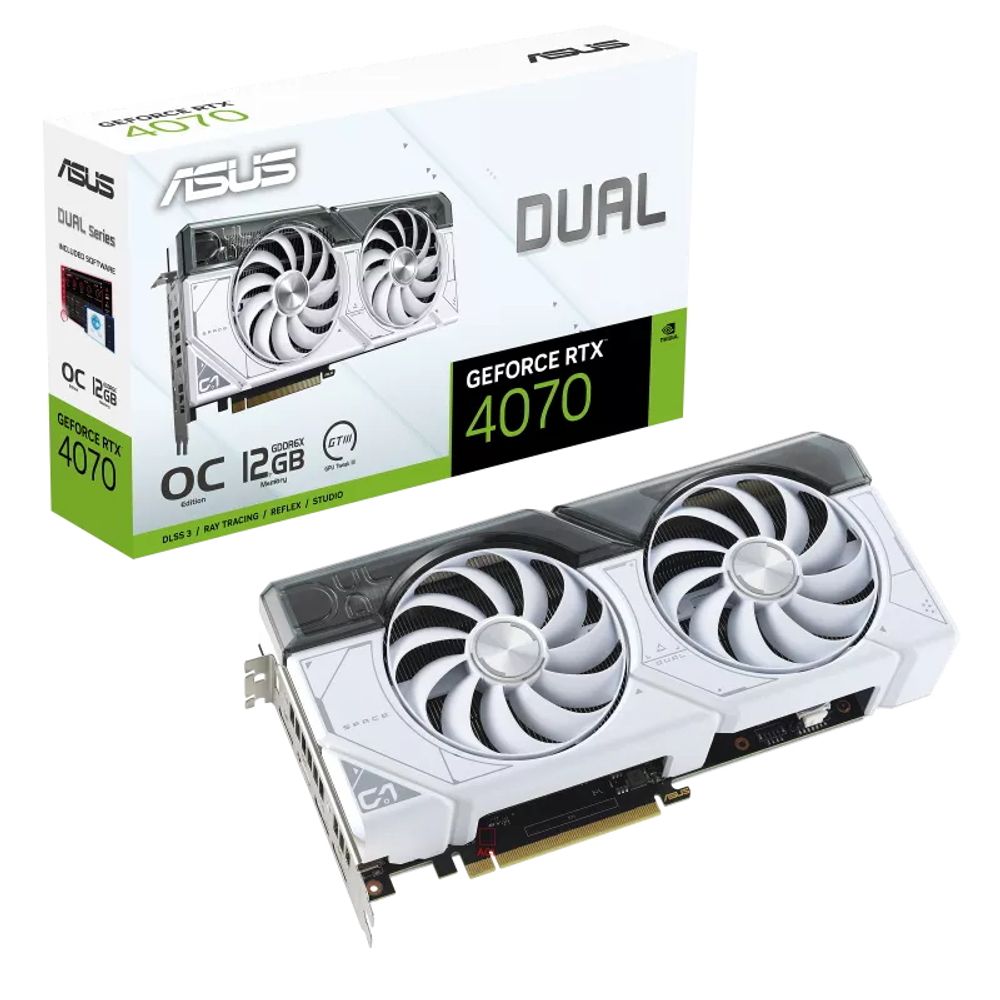 Видеокарта ASUS RTX4070 DUAL WHITE OC 12GB GDDR6X 192bit 3xDP HDMI 2FAN RTL [DUAL-RTX4070-O12G-WHITE]