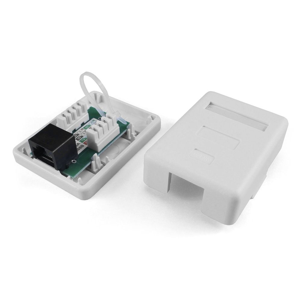 Аксессуары Розетка компьютерная Hyperline SB1-1-8P8C-C6-WH Розетка компьютерная RJ-45(8P8C), кат 6, одинарная, внешняя, Dual IDC Dual IDC