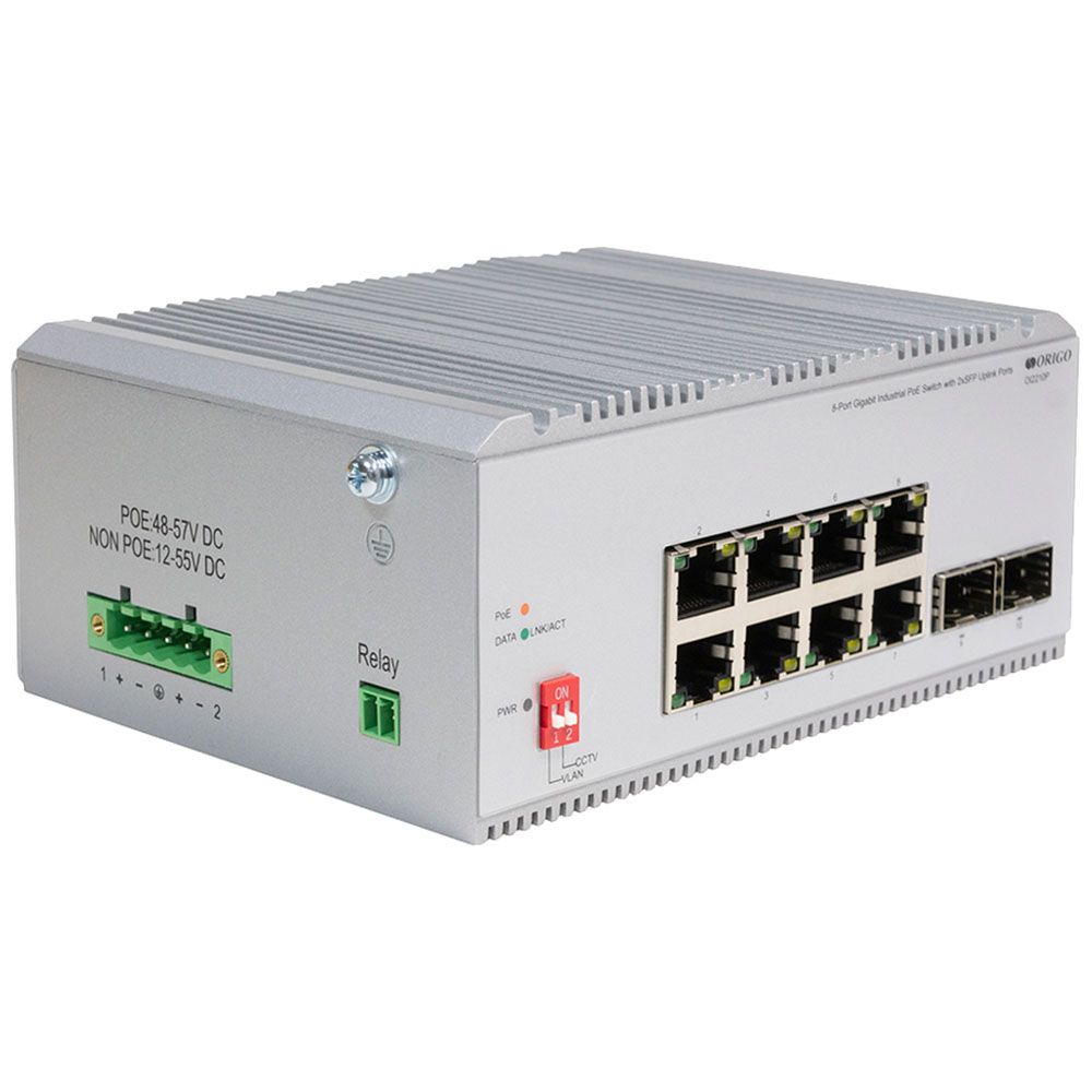 Коммутатор ORIGO OI2210P/185W/A1A Промышленный неуправляемыйPoE-коммутатор 8x1000Base-T PoE+,2x1000Base-X SFP, PoE-бюджет 185 Вт