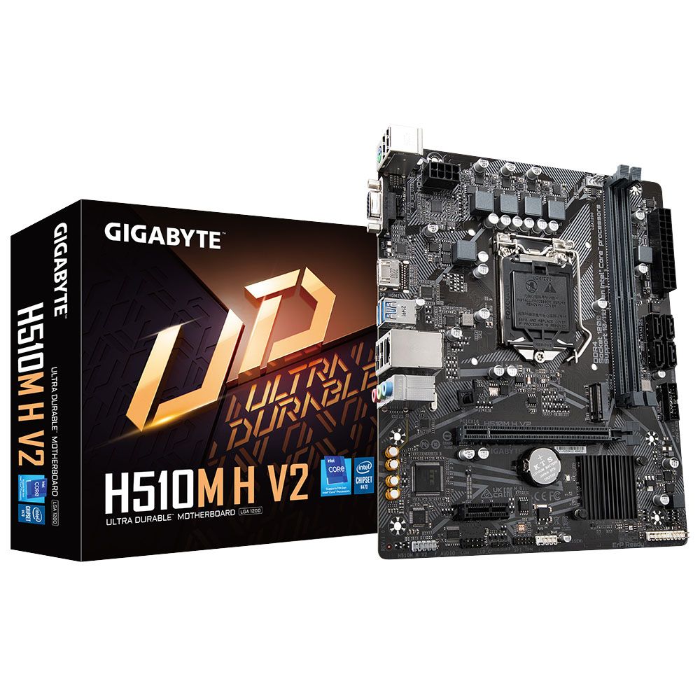 Материнская плата Gigabyte H510M H V2, Socket 1200, Intel®H470, 2xDDR4-3200, D-SUB+HDMI, 1xPCI-Ex16, 1xPCI-Ex1, 4xSATA3, 1xM.2, 8 Ch Audio, GLan, (4+2)xUSB2.0, (2+2)xUSB3.2, 1xPS/2, mATX, RTL