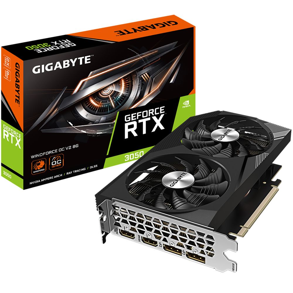 Видеокарта Gigabyte RTX3050 WINDFORCE OC V2 REV 1, REV 1.1 8GB GDDR6 128bit 2xDP 2xHDMI 2FAN RTL