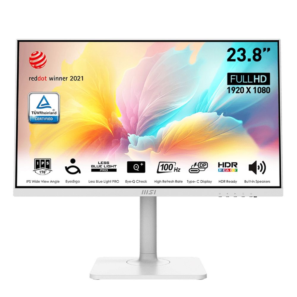 Монитор 23.8" MSI Modern MD2412PW  IPS, 1920x1080, 100Hz, 4ms, 300сd/m, 1000:1, HDR | HDMI(1.4b), Type-C(PD-15W) | HAS, Pivot, Swivel, ExPSU, Speakers, Vesa 75, White
