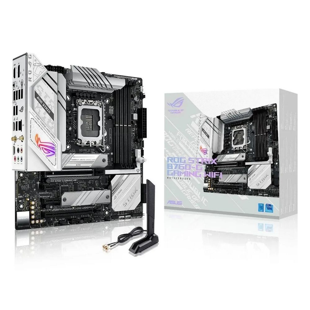 Материнская плата ASUS ROG STRIX B760-G GAMING WIFI LGA1700 mATX 4xDDR5 2xPCIEx16 2xPCIEx1 2xM.2 2хUSB-C DP HDMI 2.5GLAN Wi-Fi 6Е