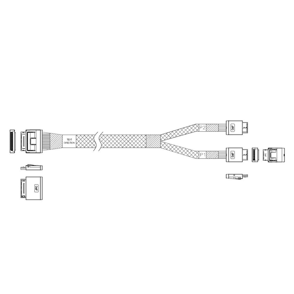 Кабель JPC P5251DR01000-1    Cable OCuLink x8 80P (прямой Straight Type)  -TO-  2x OCuLink x4 42P (прямой Straight Type) , 85 Ohm, L:100cm