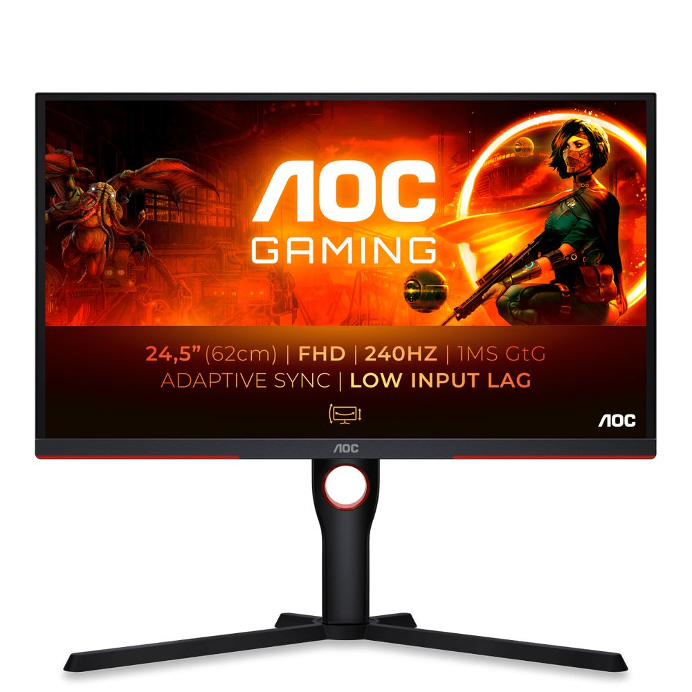 Монитор 24.5" AOC AGON 25G3ZM  VA, 1920x1080, 240Hz, 1ms, 300сd/m, 3000:1 | 2xHDMI(2.0), DP(1.2) | HAS, Pivot, Swivel, InPSU, Speakers, Vesa 100, Black/Red