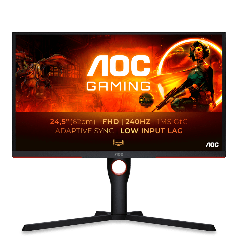 Монитор 24.5" AOC AGON 25G3ZM  VA, 1920x1080, 240Hz, 1ms, 300сd/m, 3000:1 | 2xHDMI(2.0), DP(1.2) | HAS, Pivot, Swivel, InPSU, Speakers, Vesa 100, Black/Red