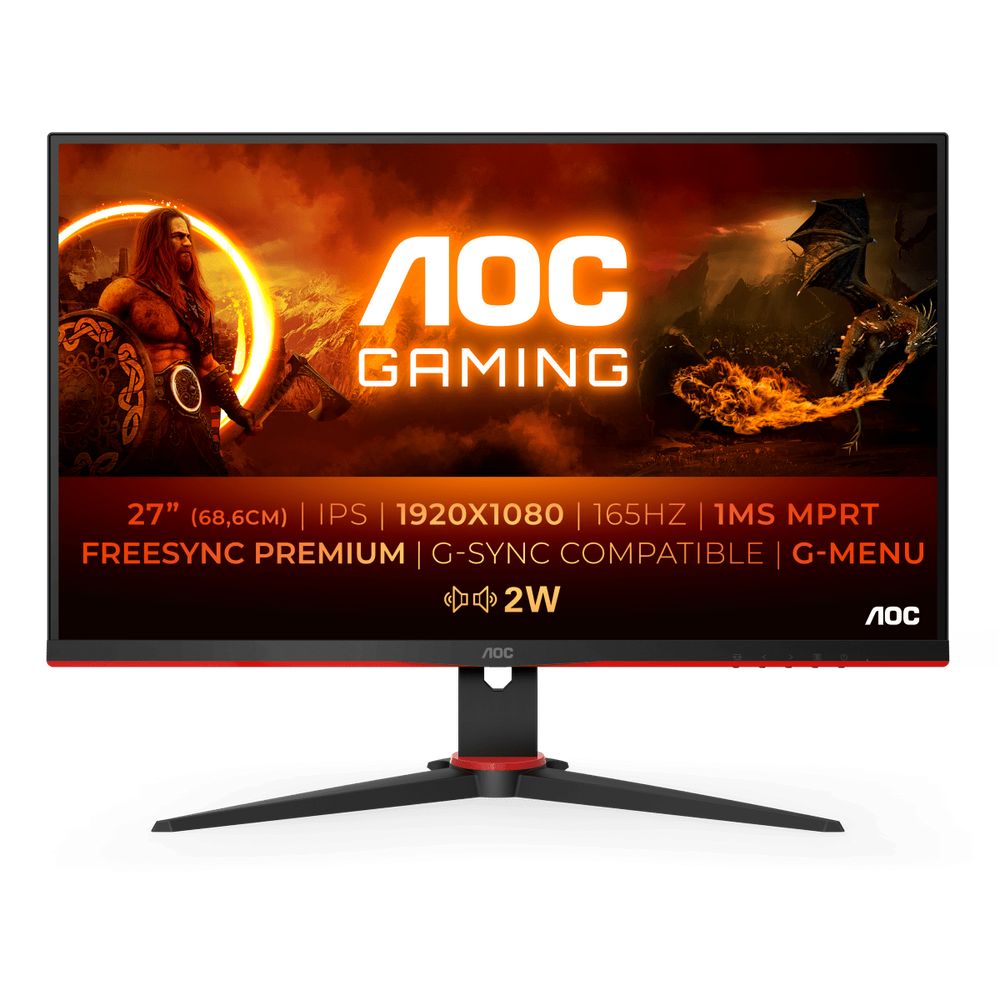 Монитор AOC 27" 27G2SPAE Black-Red (IPS, 1920x1080, D-Sub+HDMI+HDMI+DP, 1 ms, 178°/178°, 250 cd/m, 1000:1, 165Hz, MM)