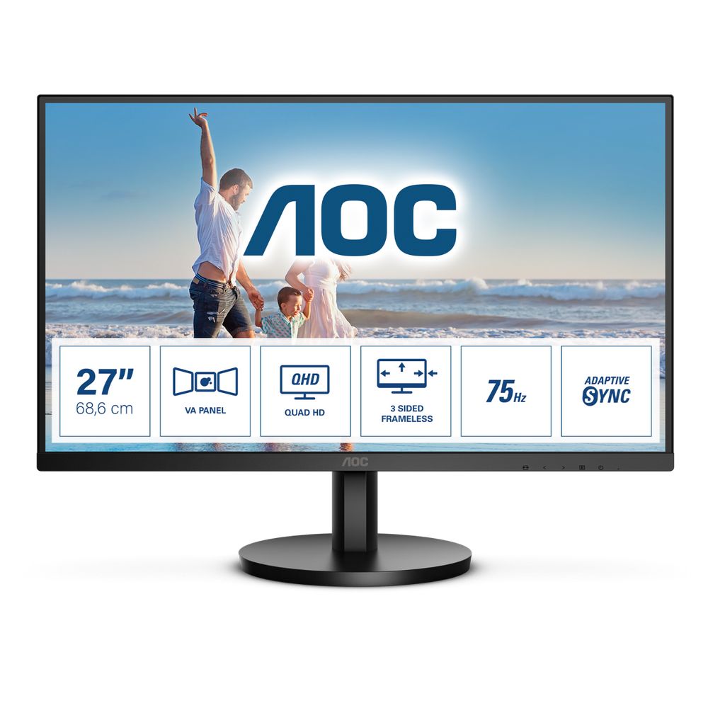 Монитор AOC 27" Q27B3MA Black (VA, 2560x1440, HDMI+HDMI+DP, 4 ms, 178°/178°, 300 cd/m, 4000:1, 75Hz, MM)