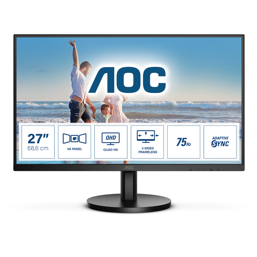 Монитор AOC 27" Q27B3MA Black (VA, 2560x1440, HDMI+HDMI+DP, 4 ms, 178°/178°, 300 cd/m, 4000:1, 75Hz, MM)