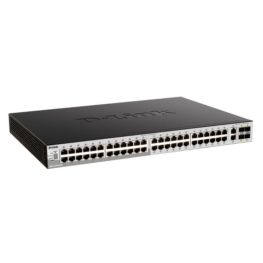 Коммутатор D-Link DGS-3130-54PS/B2A Управляемый L3 стекируемый коммутатор с 48 портами 10/100/1000Base-T, 2 портами 10GBase-T и 4 портами 10GBase-X SFP+ (48 портов PoE 802.3af/at, PoE-бюджет 370 Вт; 740 Вт с DPS-700)