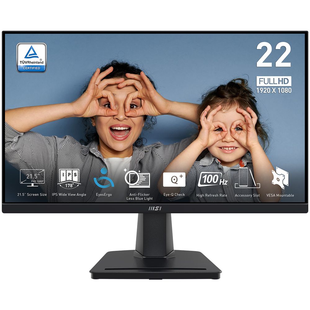 Монитор 21.5" MSI PRO MP225  IPS, 1920x1080, 100Hz, 4ms, 250сd/m, 1300:1,  | VGA, HDMI(1.4b) | ExPSU, Vesa 100, Black