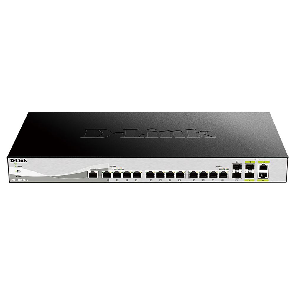 Коммутатор D-Link DXS-1210-16TC/B1A Настраиваемый L2+ коммутатор с 12 портами 10GBase-T, 2 портами 10GBase-X SFP+ и 2 комбо-портами 10GBase-T/SFP+