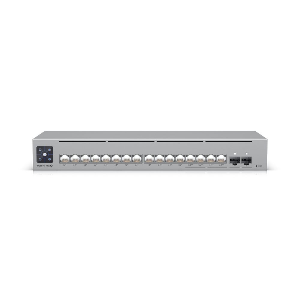 Коммутатор Ubiquiti UniFi Switch Pro Max 16 PoE PoE-коммутатор в стойку, 4х 2.5G RJ45, 12х 1G RJ45, 2х 10G SFP+, раздача 180 Вт