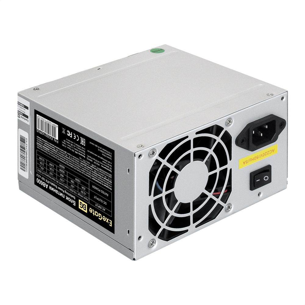 Блок питания 600W ExeGate AB600  (ATX, 8cm fan, 24pin, (4+4)pin, PCI-E, 3xSATA, 2xIDE)