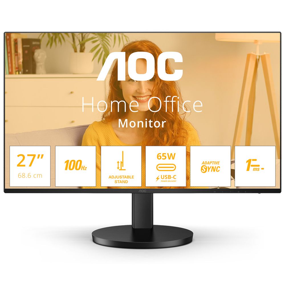 Монитор 27" AOC Q27B3CF2  IPS, 2560x1440, 100Hz, 4ms, 350сd/m, 1500:1 | HDMI(1.4), Type-C(PD-65W), 2xUSB 3.2 | HAS, InPSU, Speakers, Vesa 100, Black