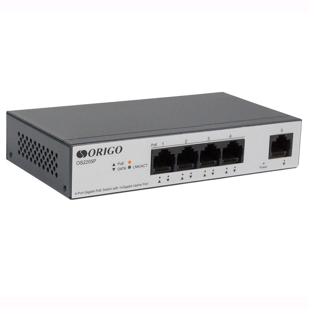 Коммутатор ORIGO OS2205P/60W/A1A Неуправляемый PoE-коммутатор4x1000Base-T PoE+, 1x1000Base-T,PoE-бюджет 60 Вт