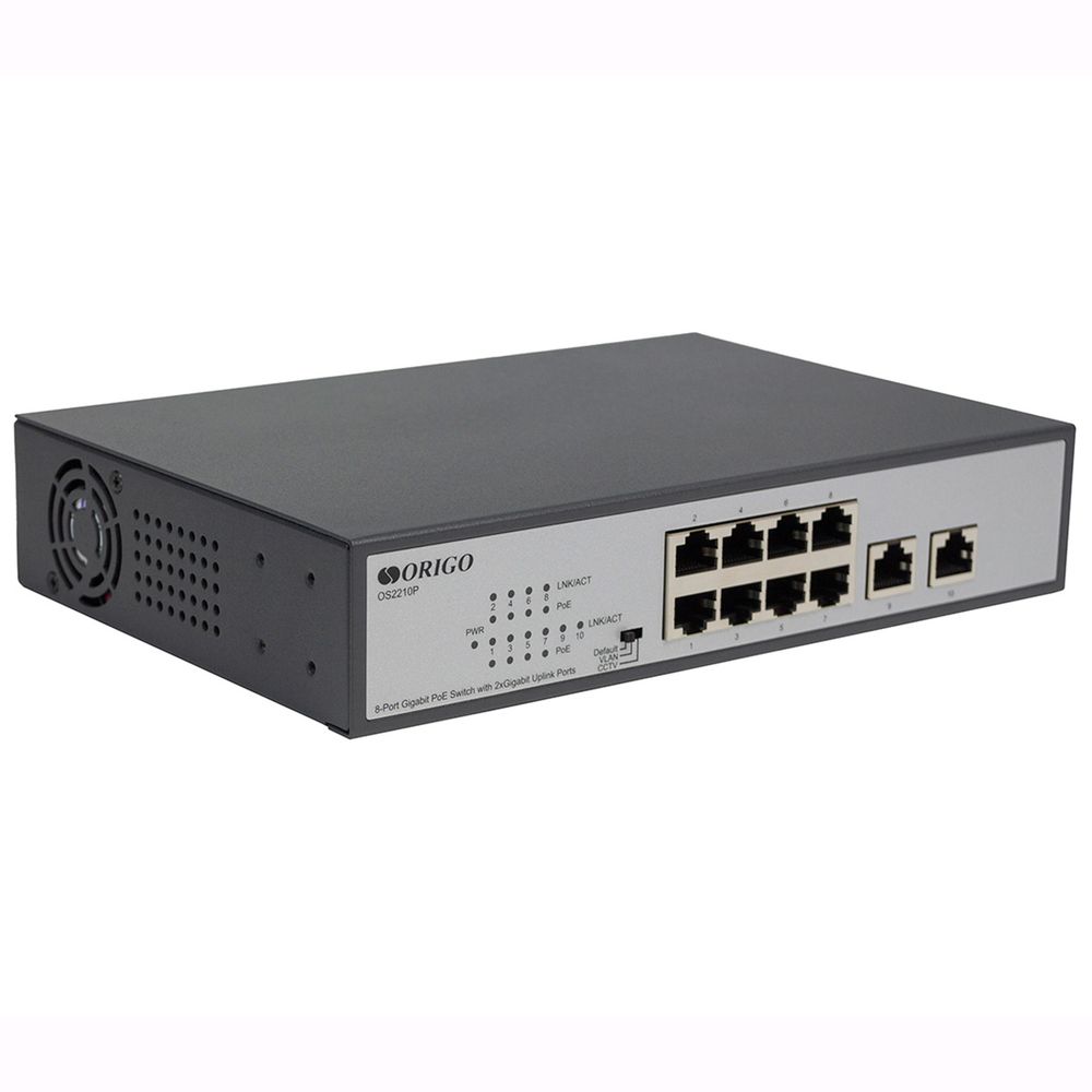 Коммутатор ORIGO OS2210P/120W/A1A Неуправляемый PoE-коммутатор8x1000Base-T PoE+, 2x1000Base-T,PoE-бюджет 120 Вт
