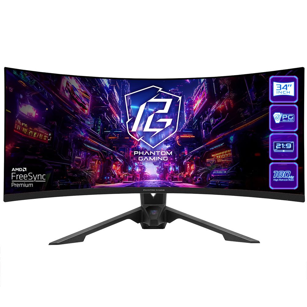 Монитор 34" ASRock Phantom Gaming PG34QRT3A Black (VA, 3440x1440, HDMI+HDMI+DP+Type C, 1 ms, 178°/178°, 500 cd/m, 3000:1, 180Hz, HDR400, MM, Curved 1500R, Height adjustment)