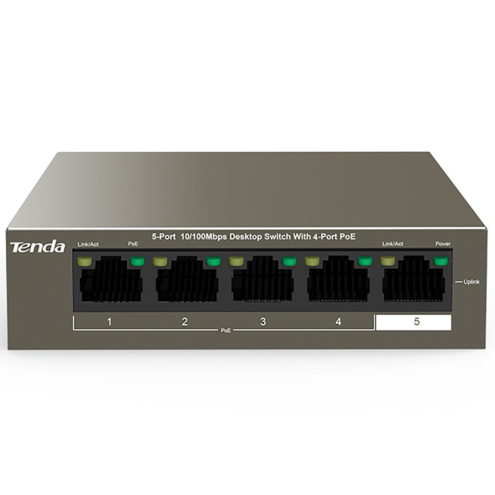 Коммутатор Tenda TEF1105P-4-38W Коммутатор неуправляемый PoE, 5 портов 5x100 Мбит/с, PoE 4х15 Вт (до 35 Вт), настольный