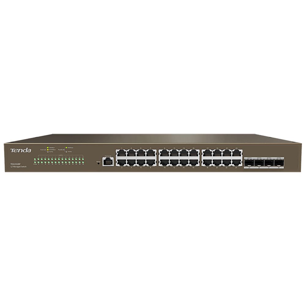 Коммутатор Tenda TEG3328F Коммутатор управляемый, 24 порта 24x1 Гбит/с, SFP 4x1 Гбит/с, установка в стойку, металлический корпус