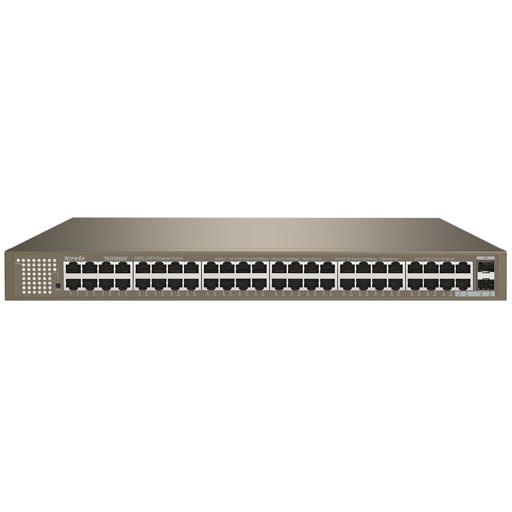 Коммутатор Tenda TEG1050F Коммутатор неуправляемый, 50 портов 50x1 Гбит/с, SFP 2x1 Гбит/с, установка в стойку