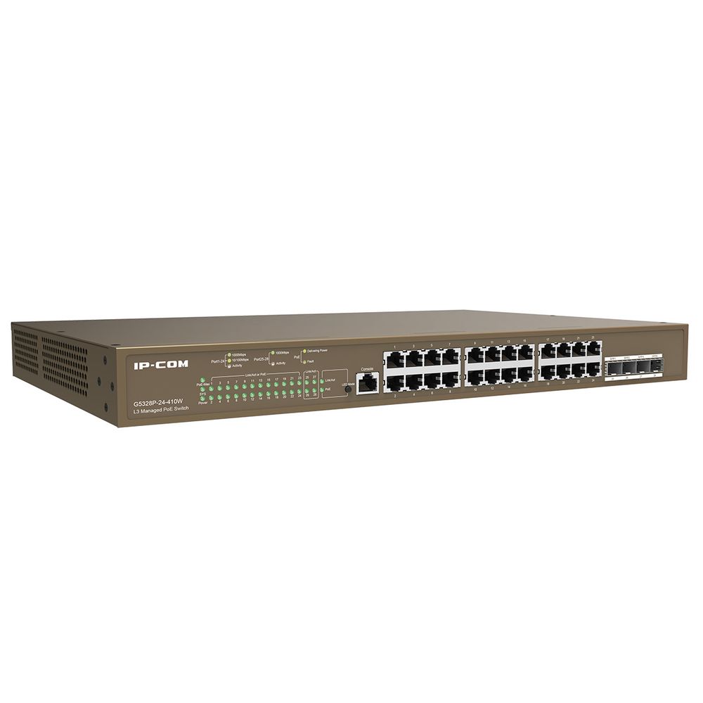 Коммутатор IP-COM G5328P-24-410W Управляемый PoE коммутатор третьего уровня с 24 гигабитными портами PoE, 4 SFP и 1 Co