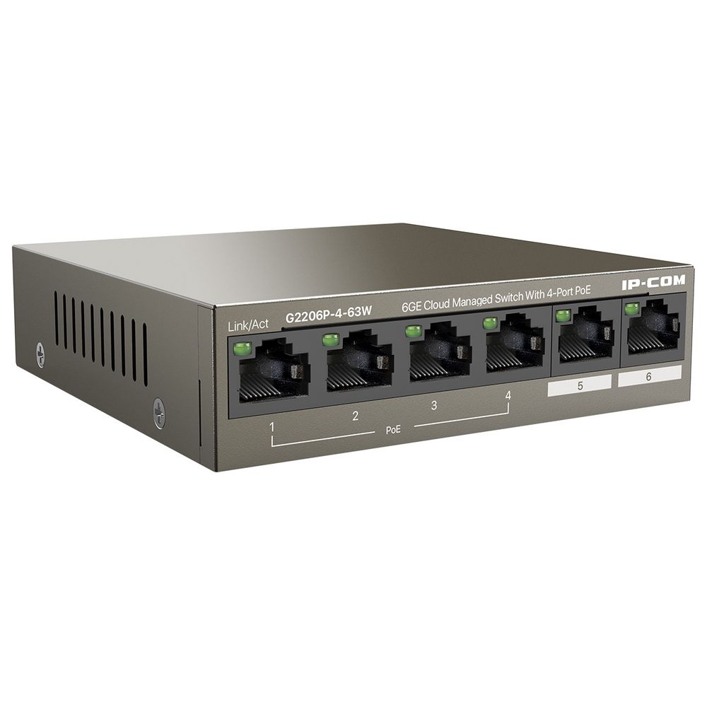 Коммутатор IP-COM G2206P-4-63W Web smart коммутатор PoE от IP-COM с 4 гигабитными портами PoE (максимальная мощность PoE 58 Вт)