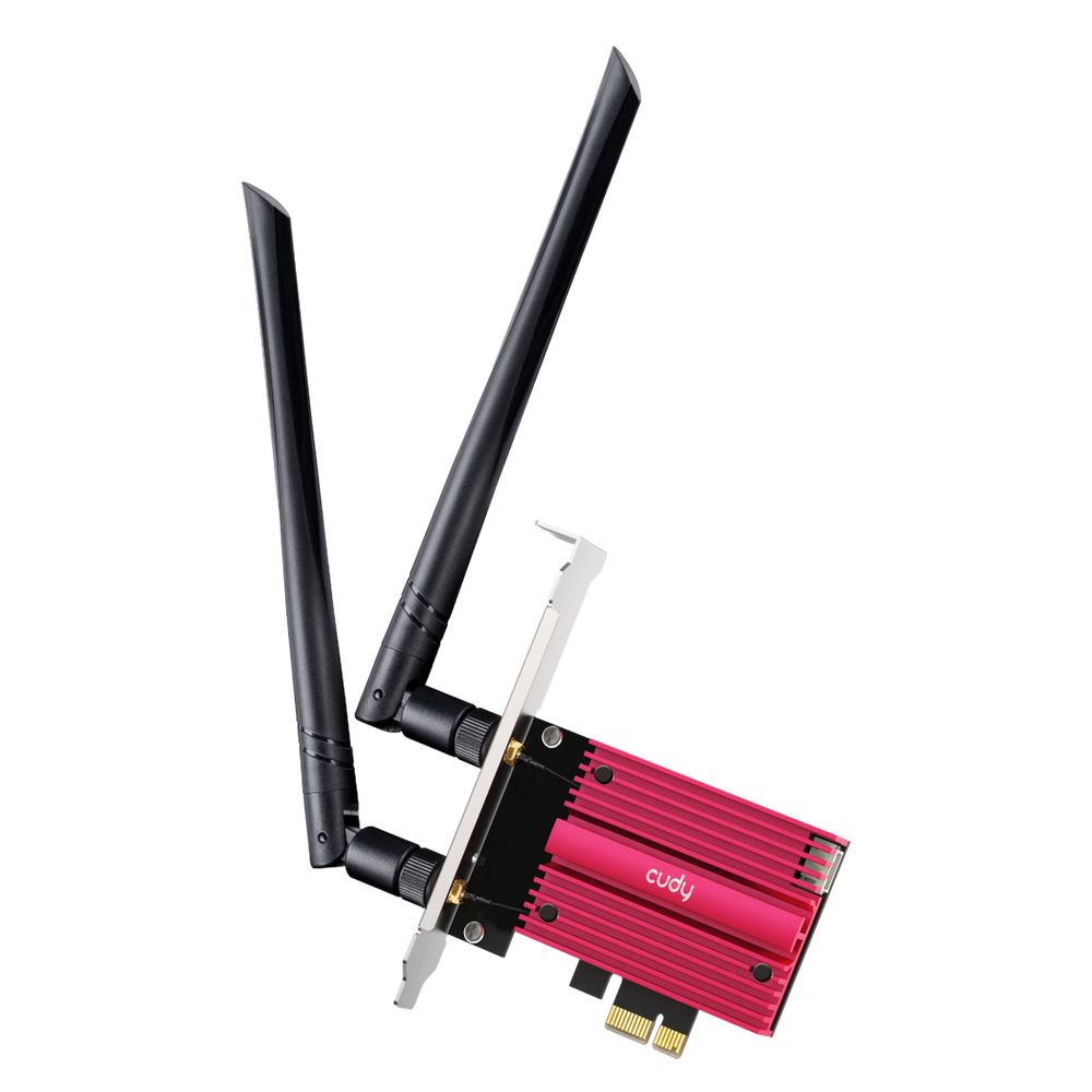 Адаптер беспроводной связи (Wi-Fi) CUDY BE9300 PCI Express Adapter Bluetooth 5.4 PCI Express Adapter with Heatsink,  Intel BE200 module, Tri-band 2T2R, Magnetized antenna base, 2 high gain detachable antennas