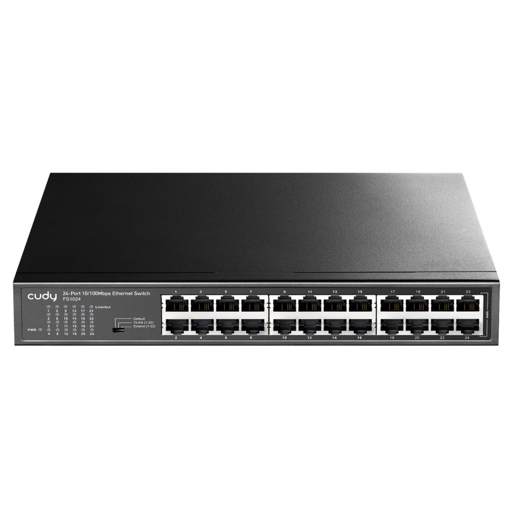 Коммутатор CUDY 24-Port 10/100 Mbps Metal Switch 24-Port 10/100 Mbps Switch, 24 10/100 Mbps RJ45 Ports, Switch/VLAN/Extend working mode DIP switch, Rack-mountable Steel Case, Power Saving, Plug & Play, Rack-Mount kits included