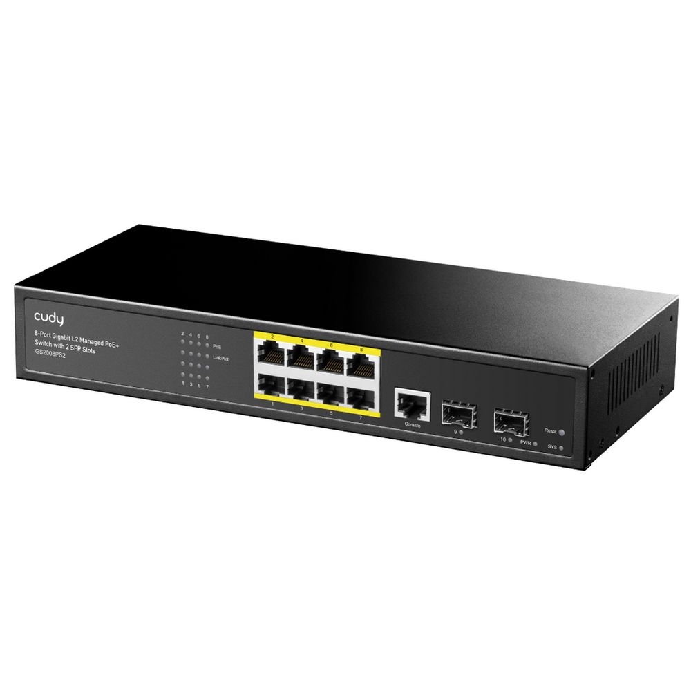 Коммутатор CUDY 8-Port Layer 2 Managed Gigabit PoE+ Switch with 2 Gigabit SFP Slots  120W Layer 2 Managed 8 Ports 10/100/1000M  PoE Switch, 1-8 Port support POE(802.3at/af) ,with 2 Gigabit SFP ports + 1 Managed Port, IEEE 802.3af/at Standard, Each Port Max support 30W,Support QOS, STP/RSTP/MSTP、IGMP、SNMP、WEB、VLAN、EtherChanne、IGMP Snooping、DHCPR
