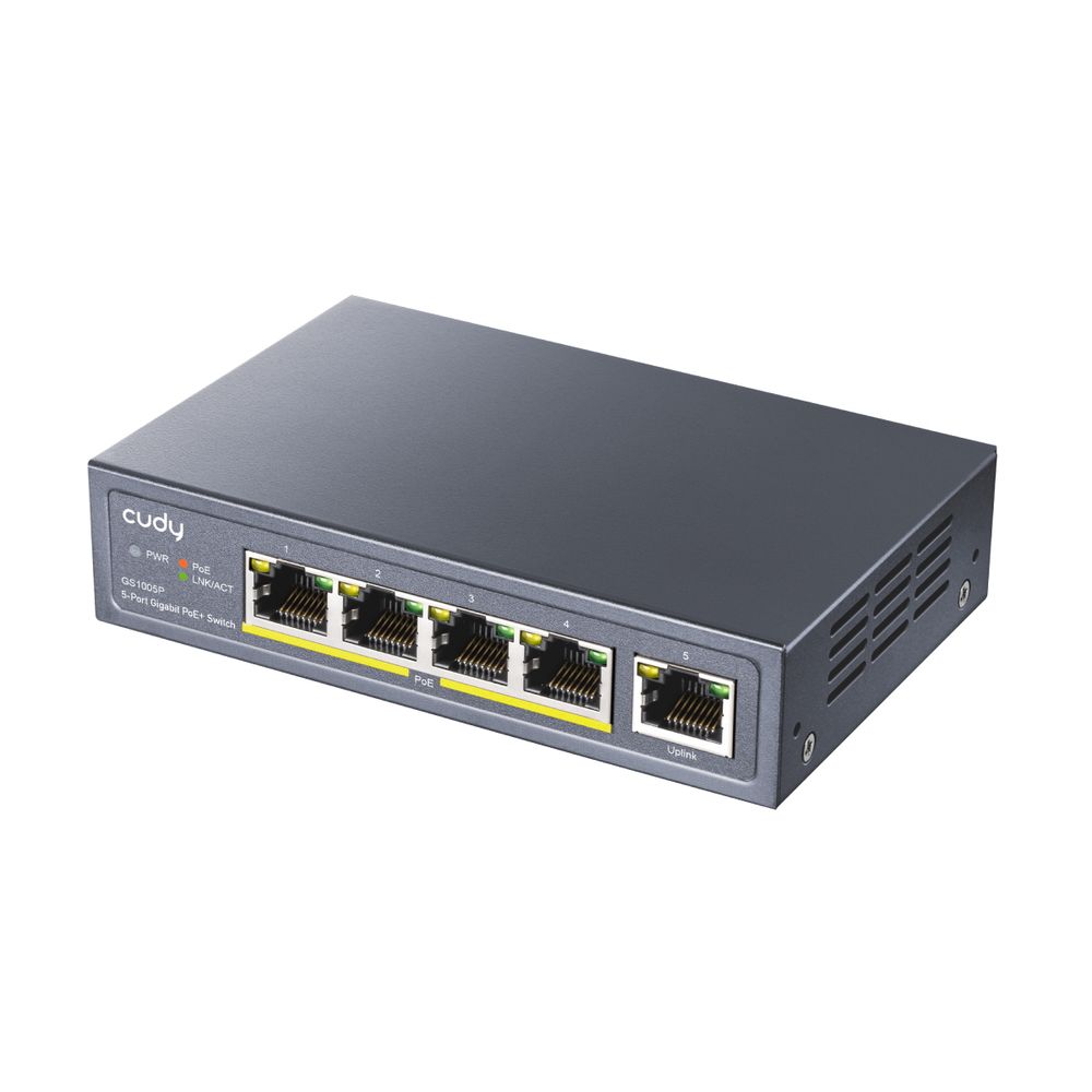 Коммутатор CUDY 5-Port Gigabit PoE+ Switch 60W 5-Port 10/100/1000M PoE+ Switch 60W, 5 10/100/1000M ports with 4POE+ Ports Unmanaged Switch with UL power adapter IEEE802.3af / IEEE802.3at, Watchdog, 60W External