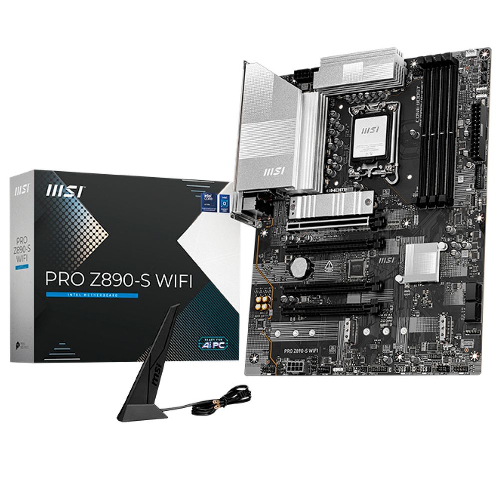 Материнская плата MSI PRO Z890-S WIFI Z890, LGA1851, 4*DDR5, 4*PCIEx16, 1*PCIEx1, 3*M.2, 2*TypeC, 8*USB3.2Gen1, 4*USB2.0, 4*SATA3.0, 2.5G, Type-C(DP), DP, HDMI, ATX, RTL