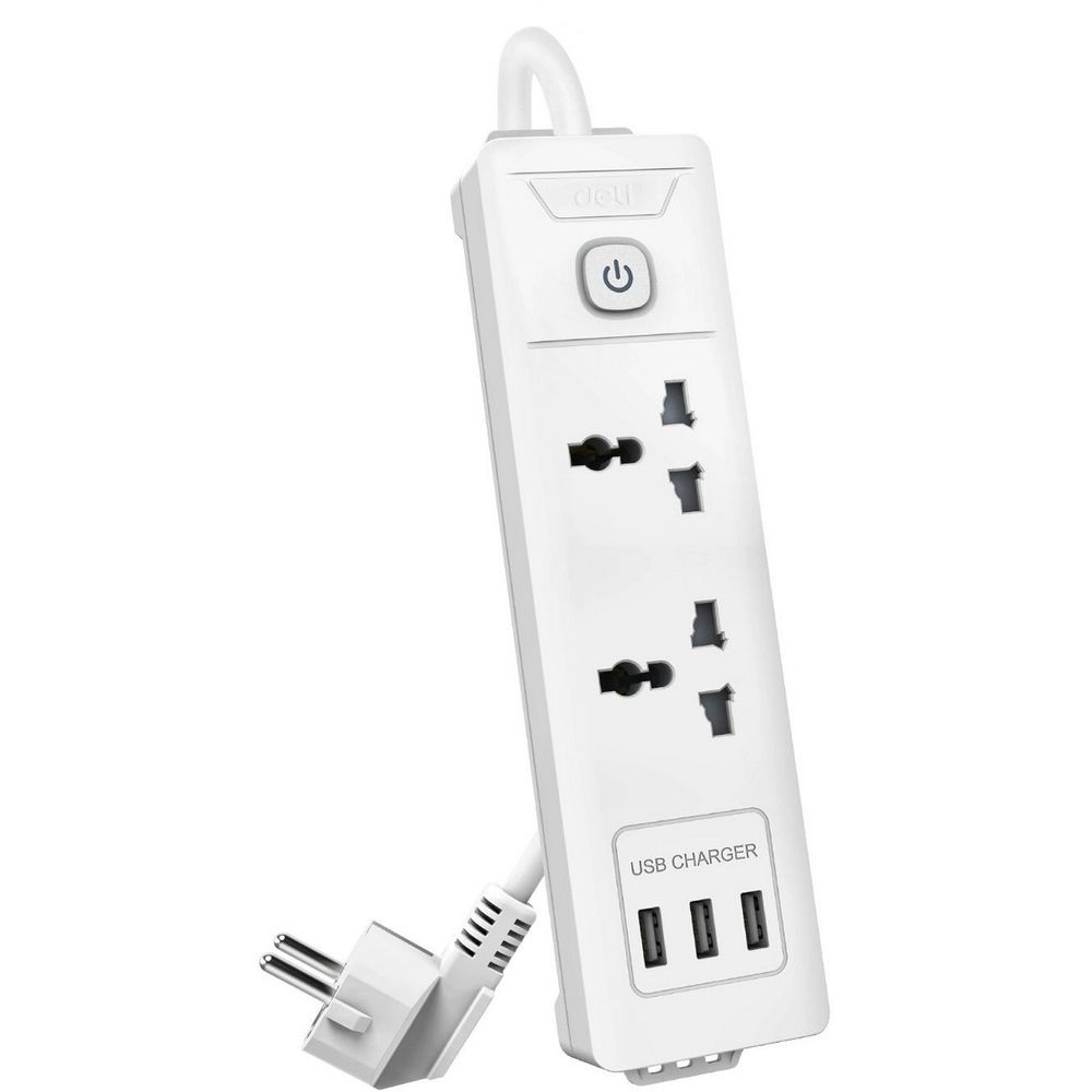 Сетевой  фильтр универсальный Deli ET407/ 3розетки + 3USB ,  2 м