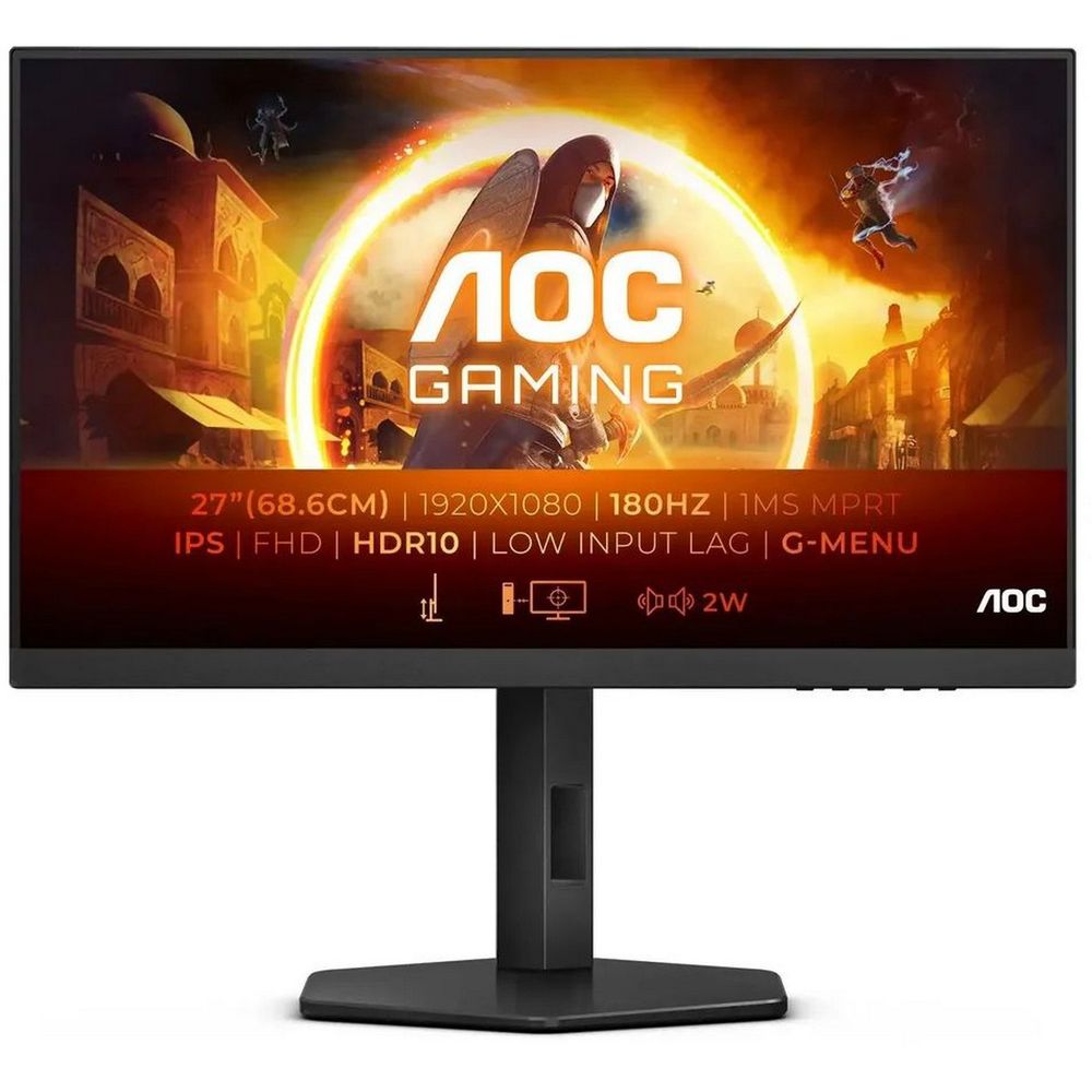 Монитор 27" AOC 27G4X Black  (1920x1080, IPS, 180Hz, 80M:1, 300cd, 4ms, 2*HDMI, DP, Speakers, FreeSync, Low Blue Light, Flicker Free, H. Adj, pivot, VESA, 3Y)