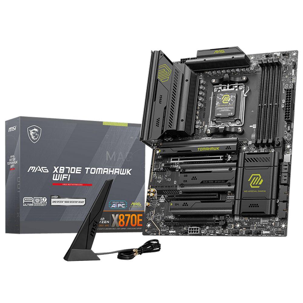 Материнская плата MSI MAG X870E TOMAHAWK WIFI X870E, AM5, 4*DDR5, 3*PCIEx16, 4*M.2, 4*TypeC, 2*USB3.2Gen2, 7*USB3.2Gen1, 8*USB2.0, 4*SATA3.0, 5G, Type-C(DP), HDMI, ATX, RTL