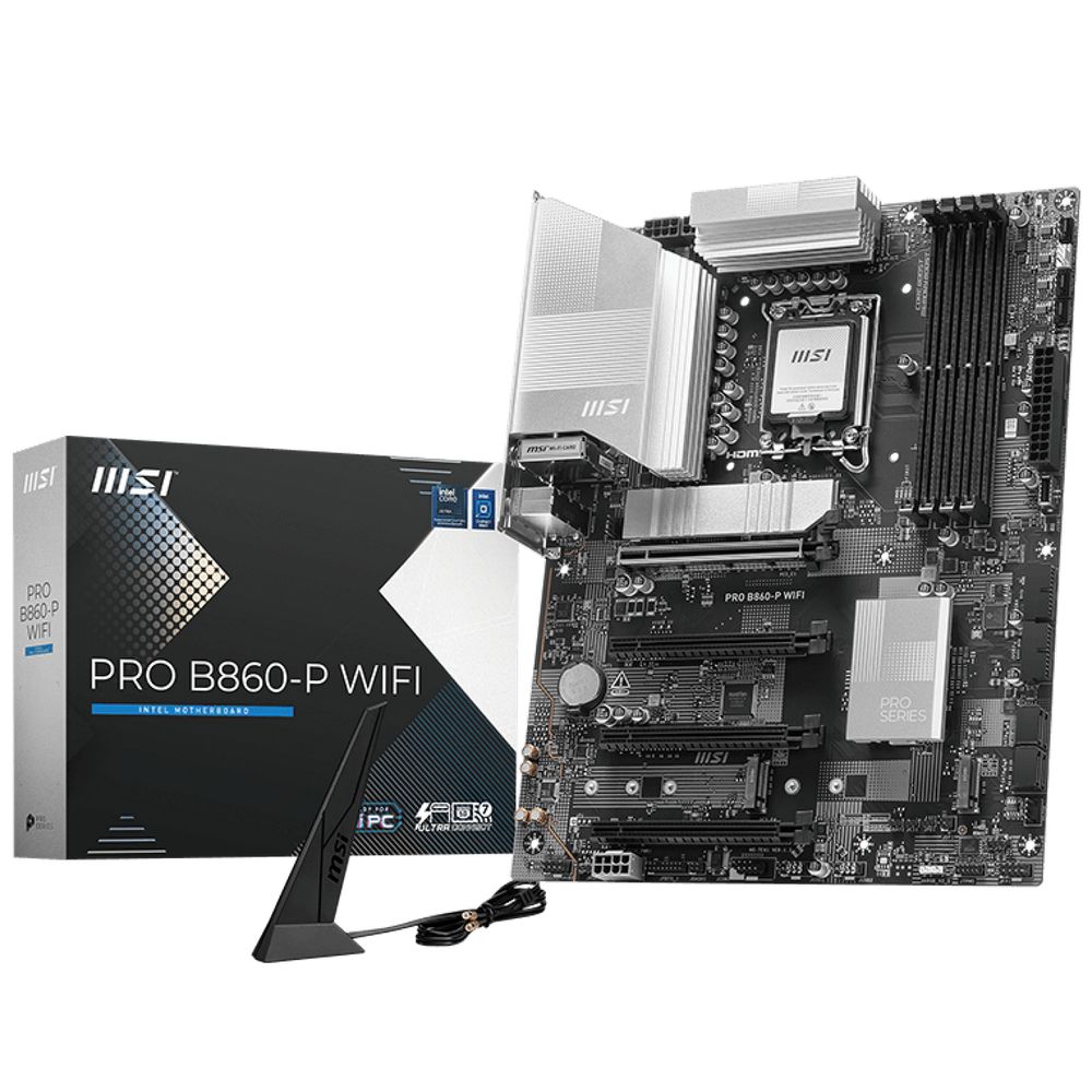 Материнская плата MSI PRO B860-P WIFI B860, LGA1851, 4*DDR5, 4*PCIEx16, 3*M.2, 1*TypeC, 2*USB3.2Gen2, 6*USB3.2Gen1, 8*USB2.0, 4*SATA3.0, 5G, Type-C(DP), DP, HDMI, ATX, RTL