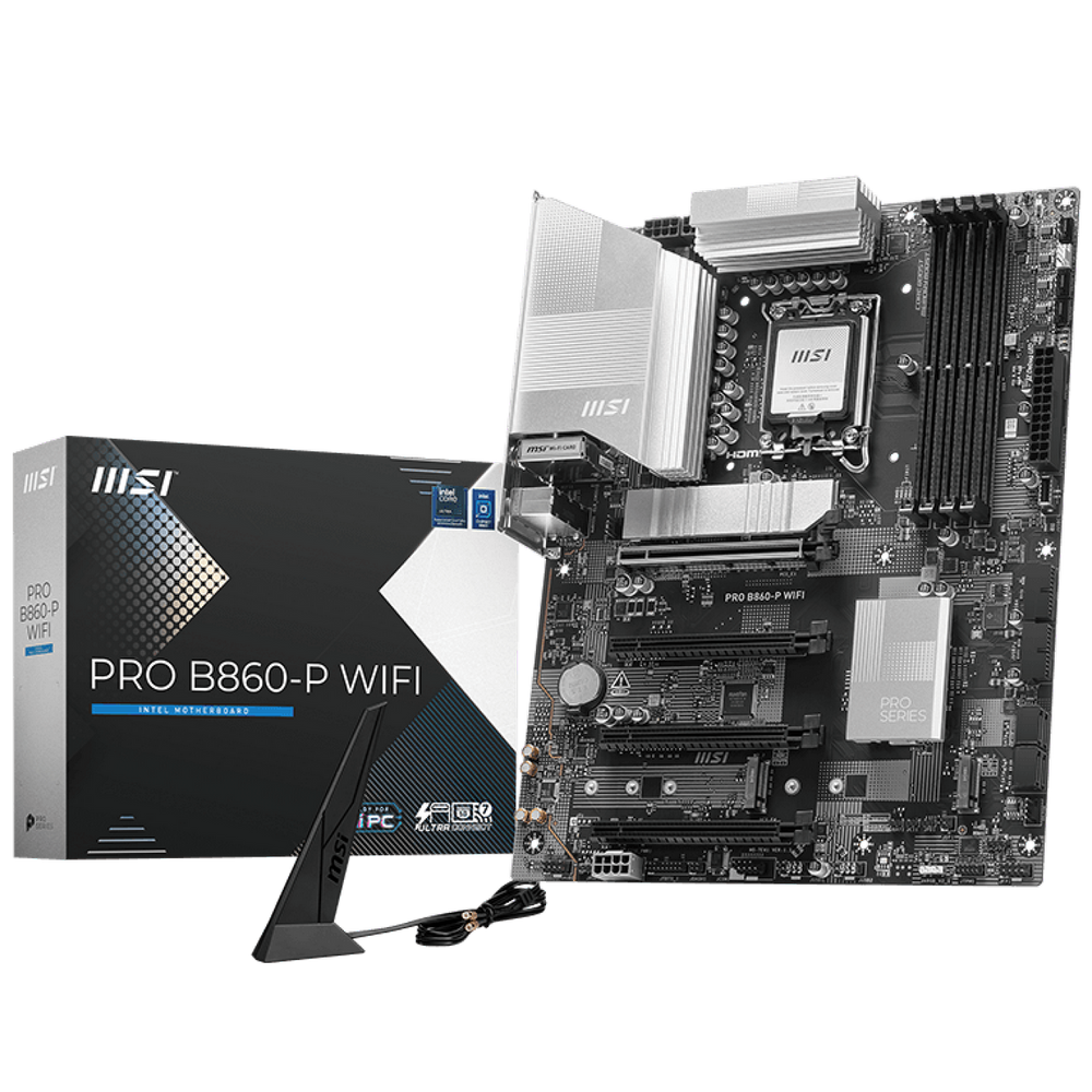 Материнская плата MSI PRO B860-P WIFI B860, LGA1851, 4*DDR5, 4*PCIEx16, 3*M.2, 1*TypeC, 2*USB3.2Gen2, 6*USB3.2Gen1, 8*USB2.0, 4*SATA3.0, 5G, Type-C(DP), DP, HDMI, ATX, RTL