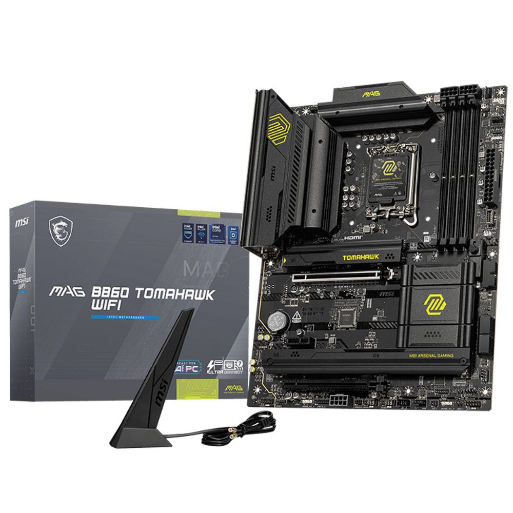 Материнская плата MSI MAG B860 TOMAHAWK WIFI B860, LGA1851, 4*DDR5, 2*PCIEx16, 1*PCIEx1, 3*M.2, 3*TypeC, 4*USB3.2Gen2, 2*USB3.2Gen1, 8*USB2.0, 4*SATA3.0, 5G, Type-C(DP), DP, HDMI, ATX, RTL