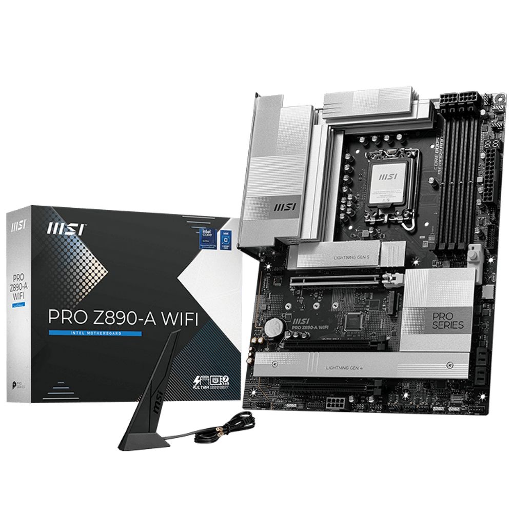 Материнская плата MSI PRO Z890-A WIFI Z890, LGA1851, 4*DDR5, 3*PCIEx16, 4*M.2, 2*TypeC, 3*USB3.2Gen2, 6*USB3.2Gen1, 4*USB2.0, 4*SATA3.0, 5G, 2xType-C(DP), HDMI, ATX, RTL