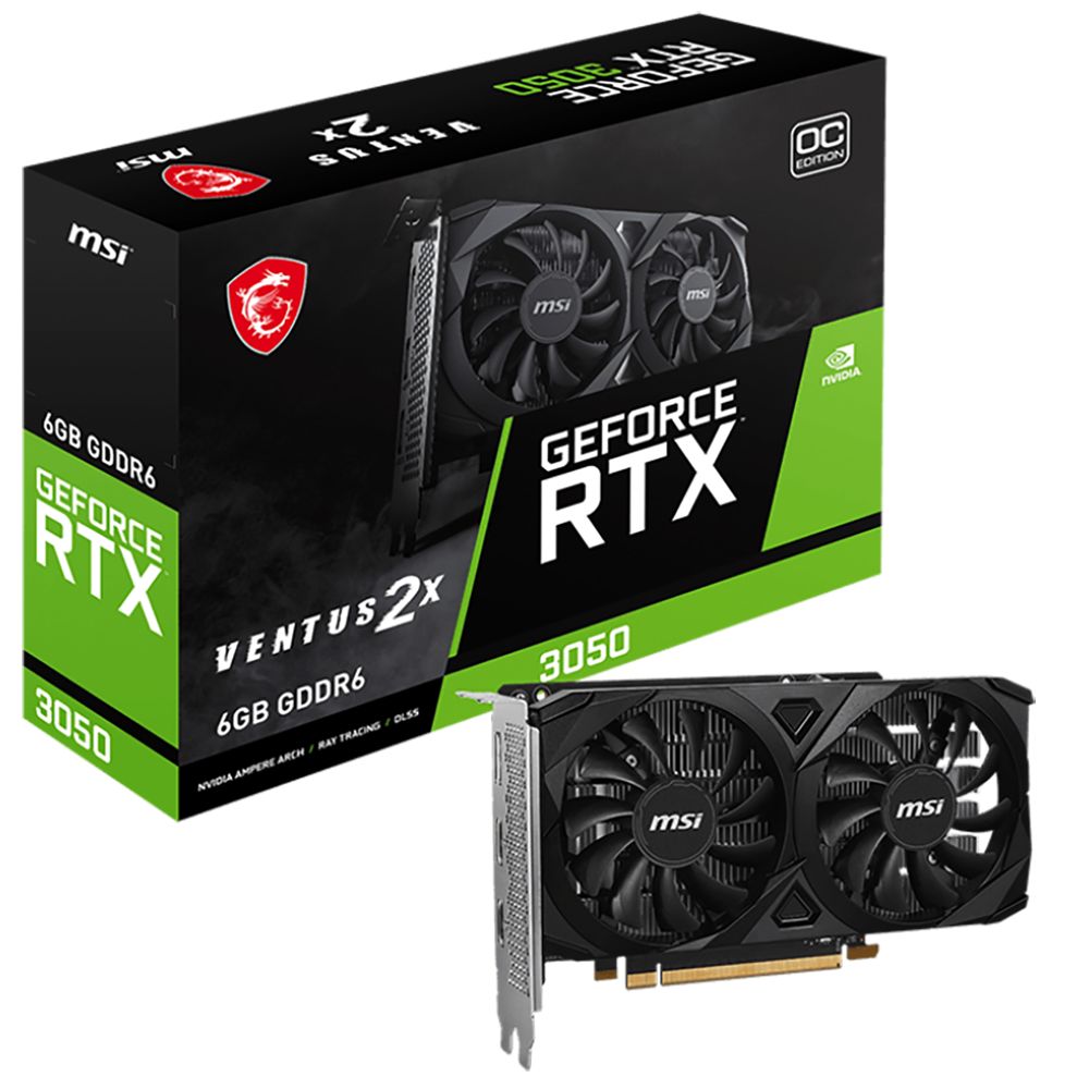 Видеокарта MSI RTX3050 VENTUS 2X E OC 6GB GDDR6 96bit 2xDP HDMI 2FAN RTL
