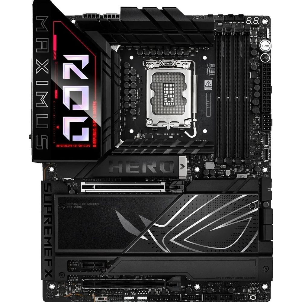 Материнская плата ASUS ROG MAXIMUS Z890 HERO LGA1851 ATX 4xDDR5 2xPCIEx16 PCIEx1 6xM.2 2xThunderbolt USB-C HDMI 2.5GLAN 5GLAN Wi-Fi 7