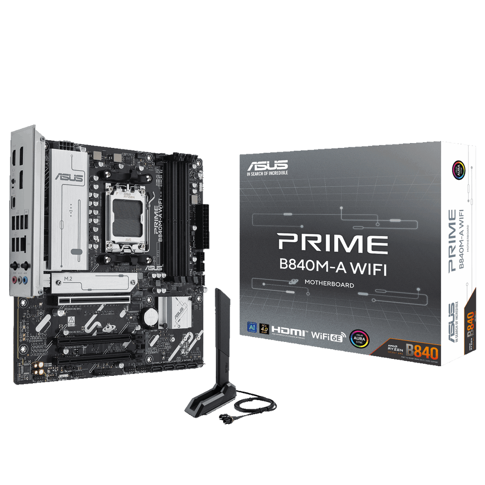 Материнская плата ASUS PRIME B840M-A WIFI AM5 mATX 4xDDR5 3xPCIEx16 3xM.2 2xDP HDMI 2.5GLAN Wi-Fi 6Е
