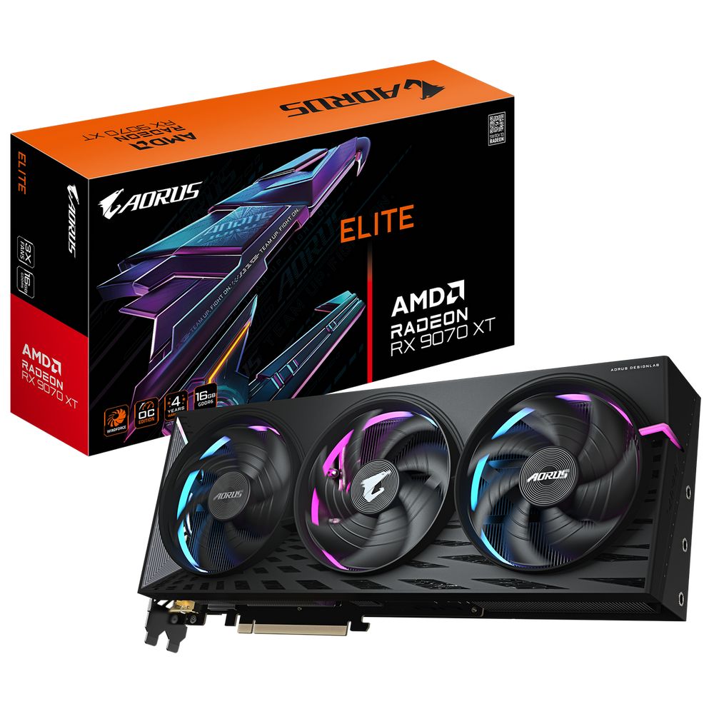 Видеокарта Gigabyte RX9070XT AORUS E 16GB GDDR6 256bit 2xDP 2xHDMI 3FAN RTL