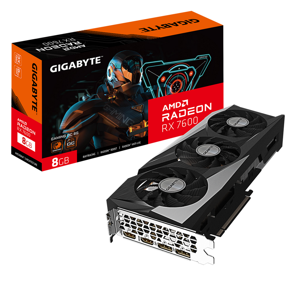 Видеокарта Gigabyte RX7600 GAMING OC 8GB GDDR6 128bit 2xDP 2xHDMI 3FAN RTL