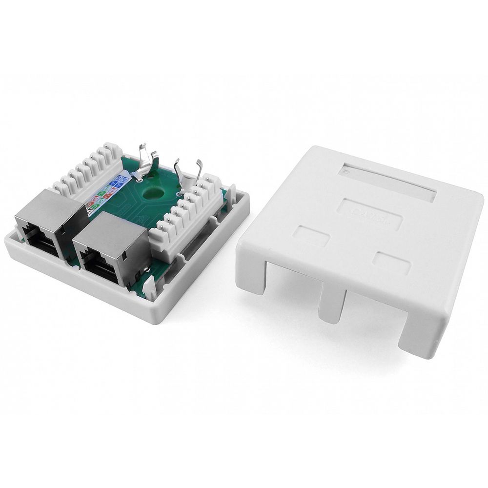 Аксессуары Розетка компьютерная Hyperline SB1-2-8P8C-C5e-SH-WH  RJ-45(8P8C), кат 5e, экранированная, двойная, внешняя, Dual IDC