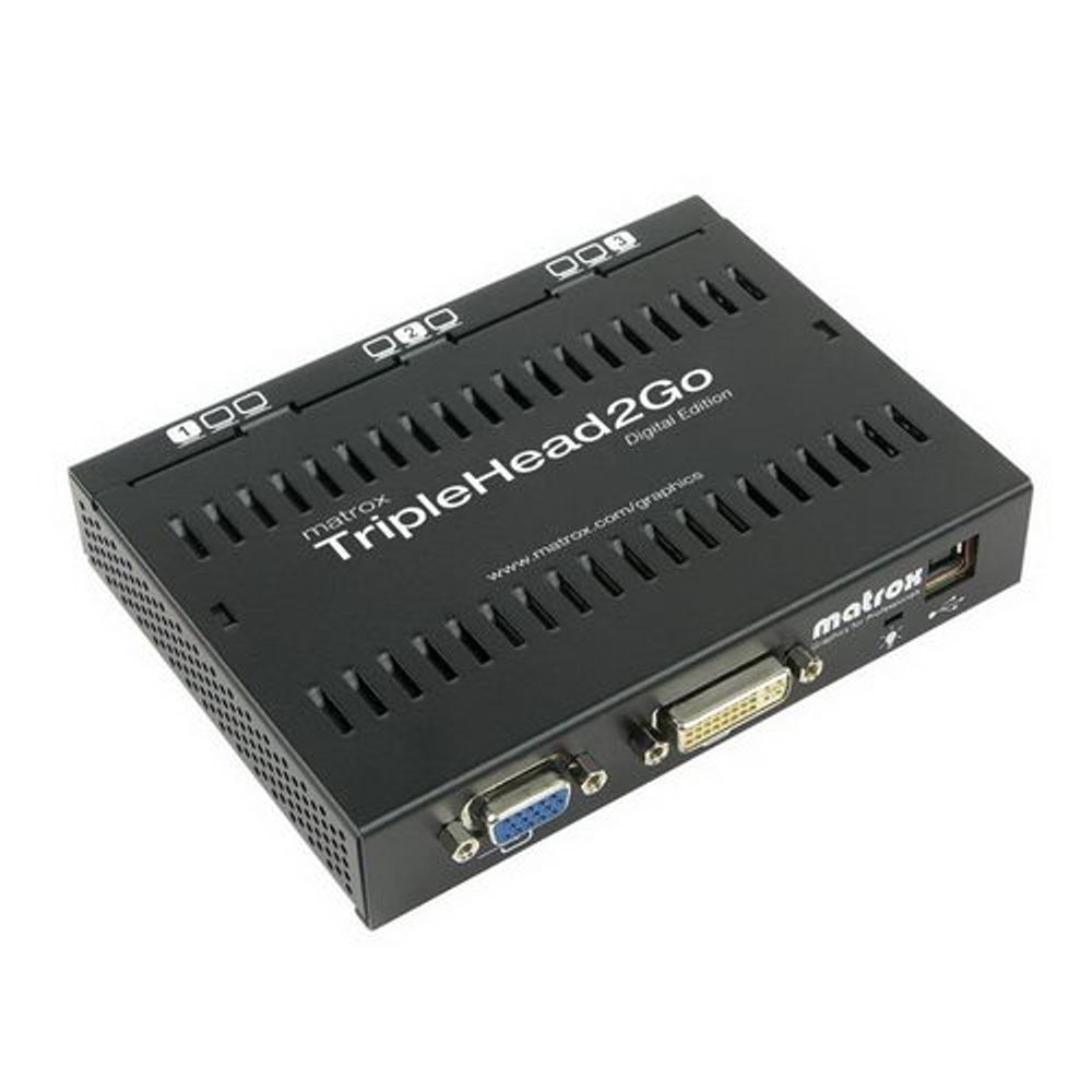 Коммутатор видеосигнала Matrox Коммутатор видеосигнала Matrox T2G-D3D-IF TripleHead2Go Digital Edition 3x1680x1050(2x 1920x1200) external multi-display upgrade that adds up to three monitors to your system,Input-DVI-DL or VGA,Output-2/3 DVI-I outputs,cable:1VGA-VGA,1DVI-DVI,1USB RTL {