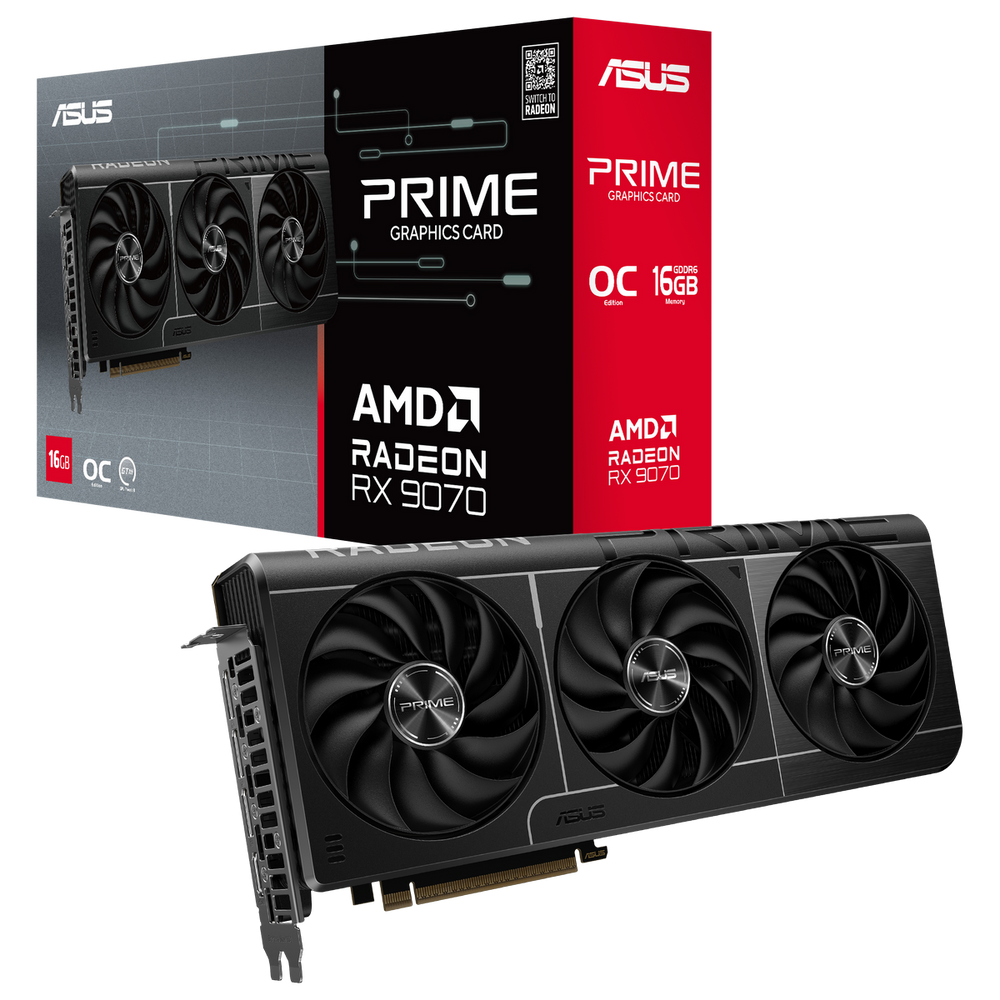 Видеокарта ASUS RX9070 PRIME OC 16GB GDDR6 256bit 3xDP HDMI 3FAN RTL [PRIME-RX9070-O16G]