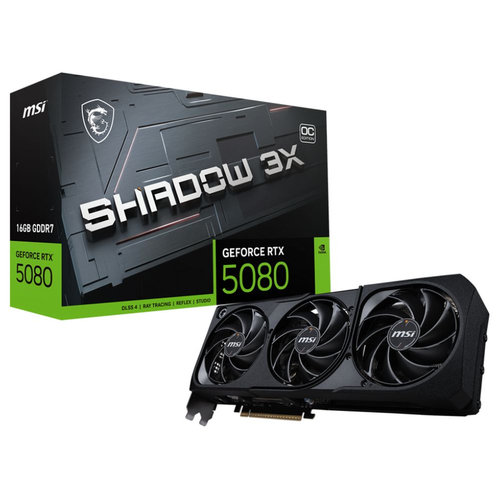 Видеокарта MSI RTX5080 SHADOW 3X OC 16GB GDDR7 256bit 3xDP HDMI 3FAN RTL
